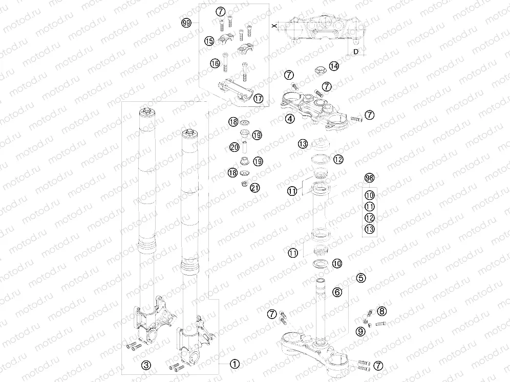 FRONT FORK, TRIPLE CLAMP
