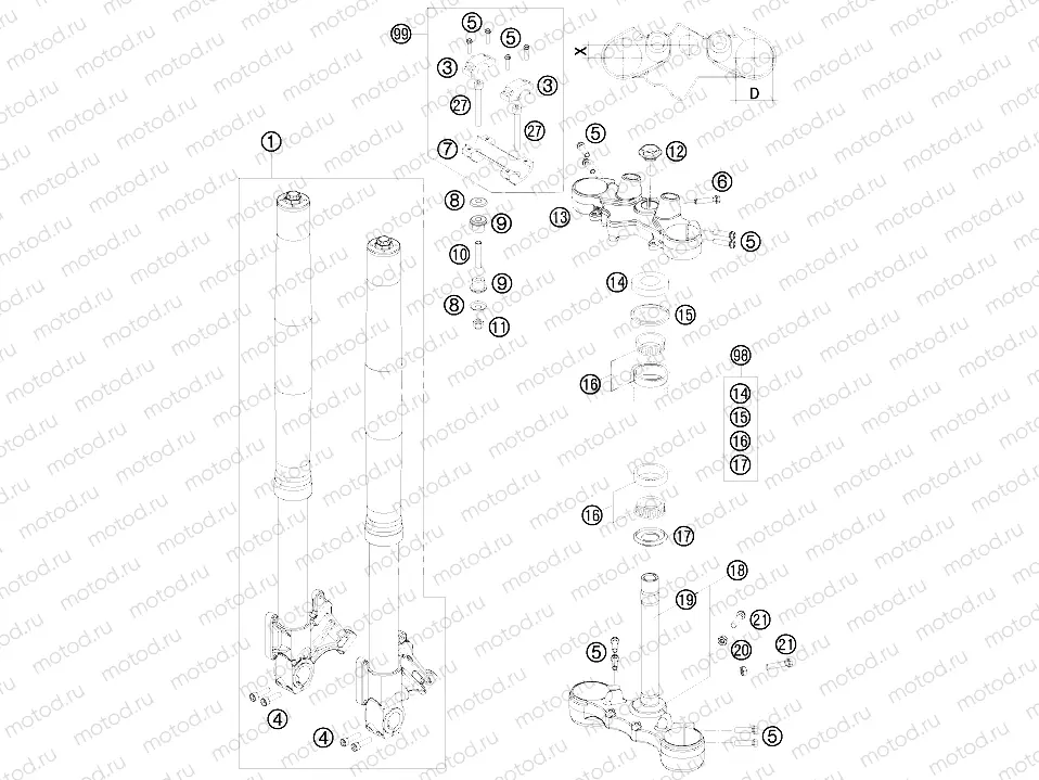 FRONT FORK, TRIPLE CLAMP