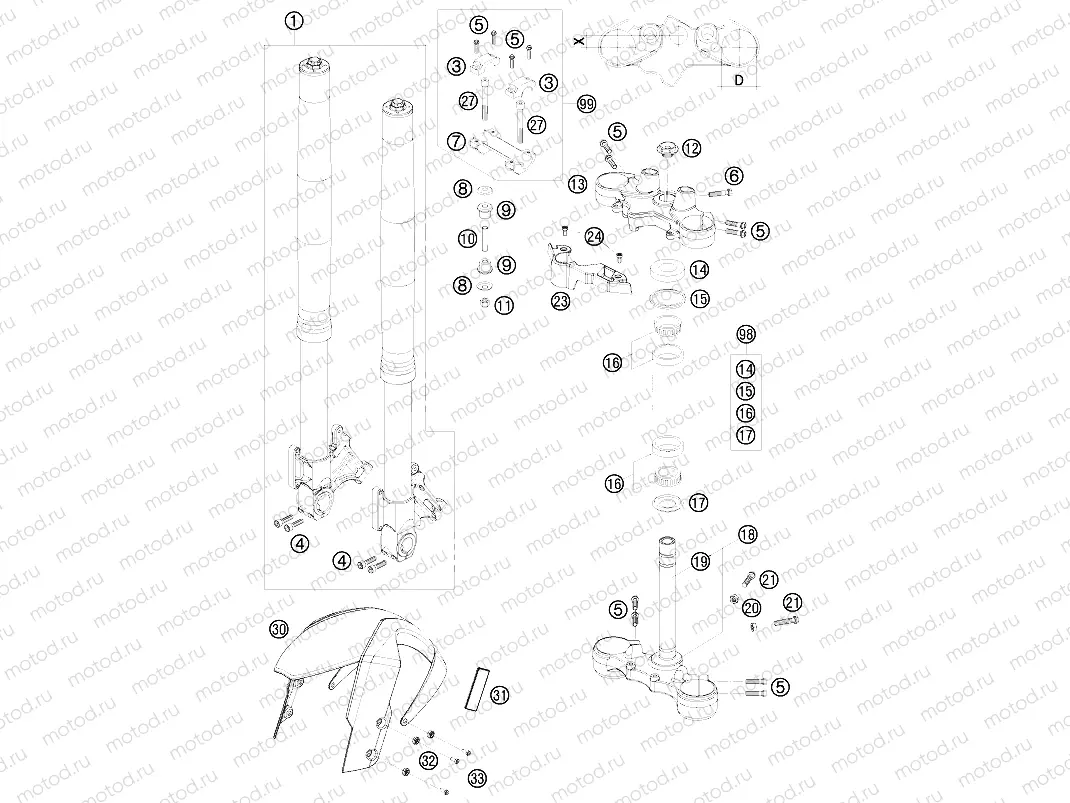 FRONT FORK, TRIPLE CLAMP
