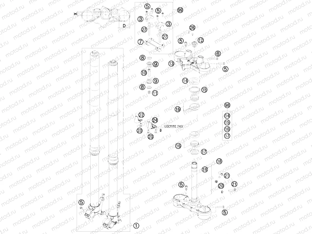 FRONT FORK, TRIPLE CLAMP