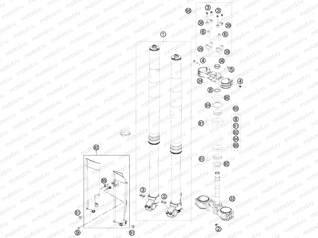 FRONT FORK, TRIPLE CLAMP