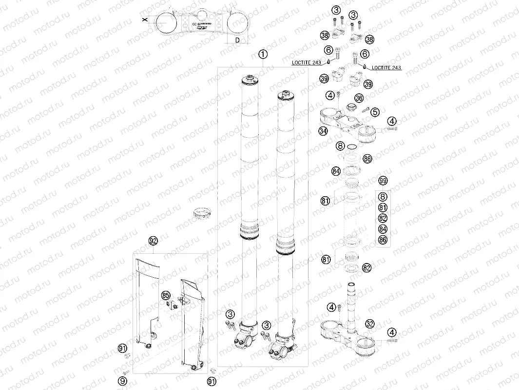 FRONT FORK, TRIPLE CLAMP