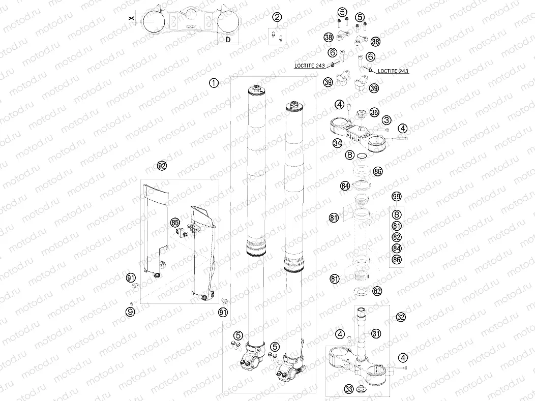 FRONT FORK, TRIPLE CLAMP