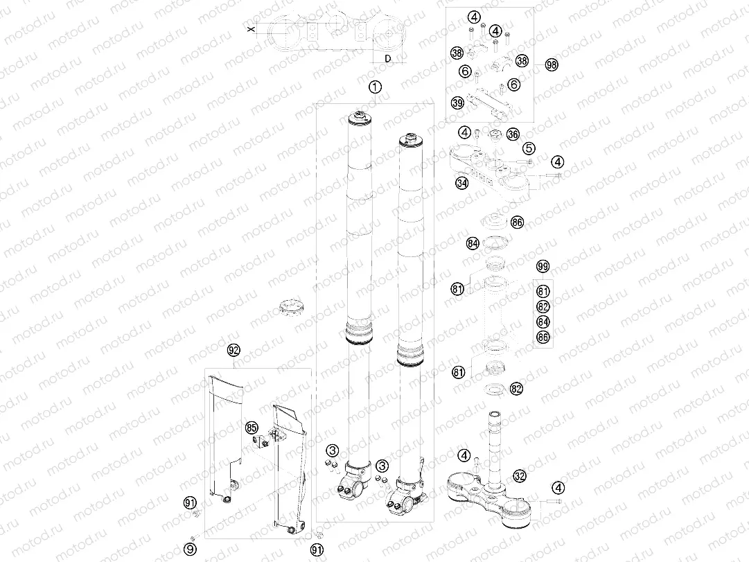 FRONT FORK, TRIPLE CLAMP