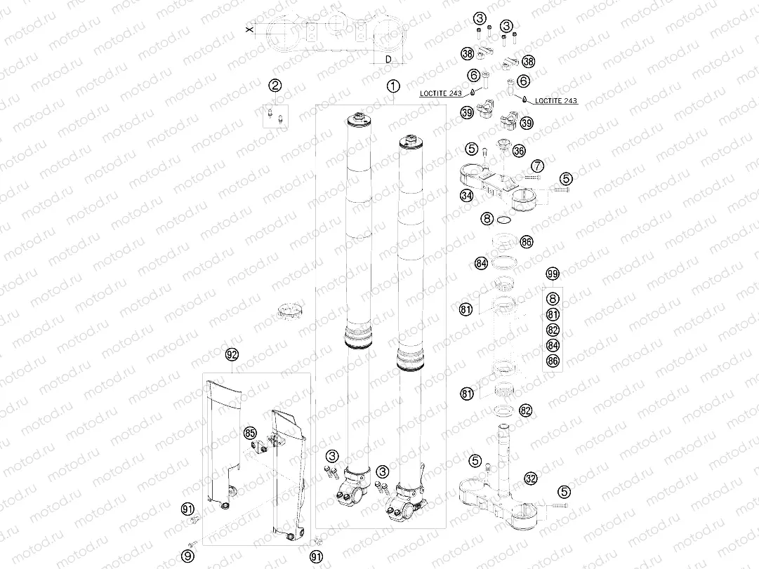 FRONT FORK, TRIPLE CLAMP