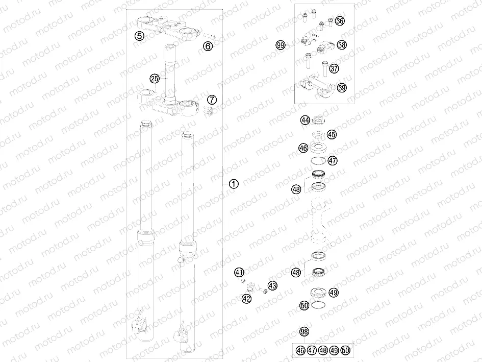 FRONT FORK, TRIPLE CLAMP