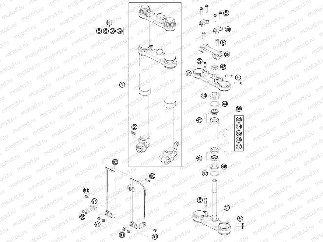 FRONT FORK, TRIPLE CLAMP