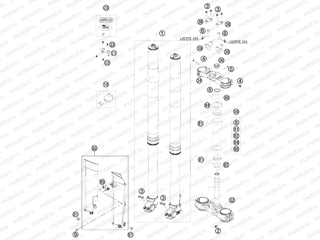FRONT FORK, TRIPLE CLAMP