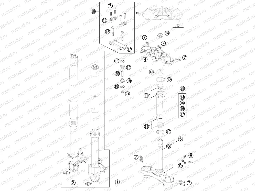 FRONT FORK, TRIPLE CLAMP