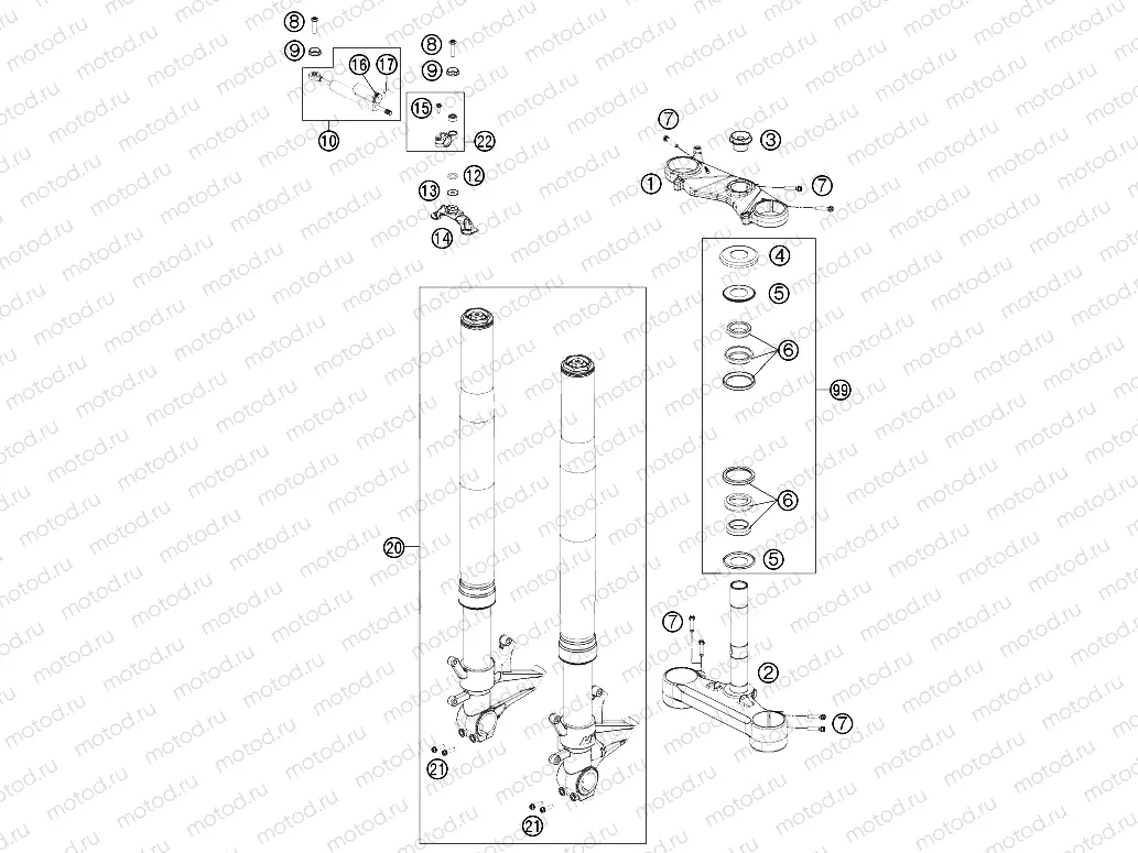 FRONT FORK, TRIPLE CLAMP