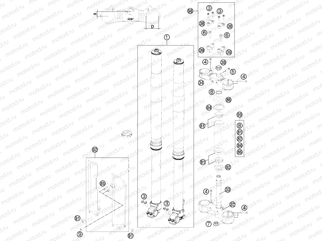 FRONT FORK, TRIPLE CLAMP