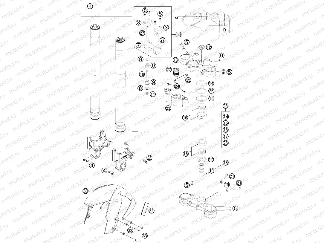 FRONT FORK, TRIPLE CLAMP