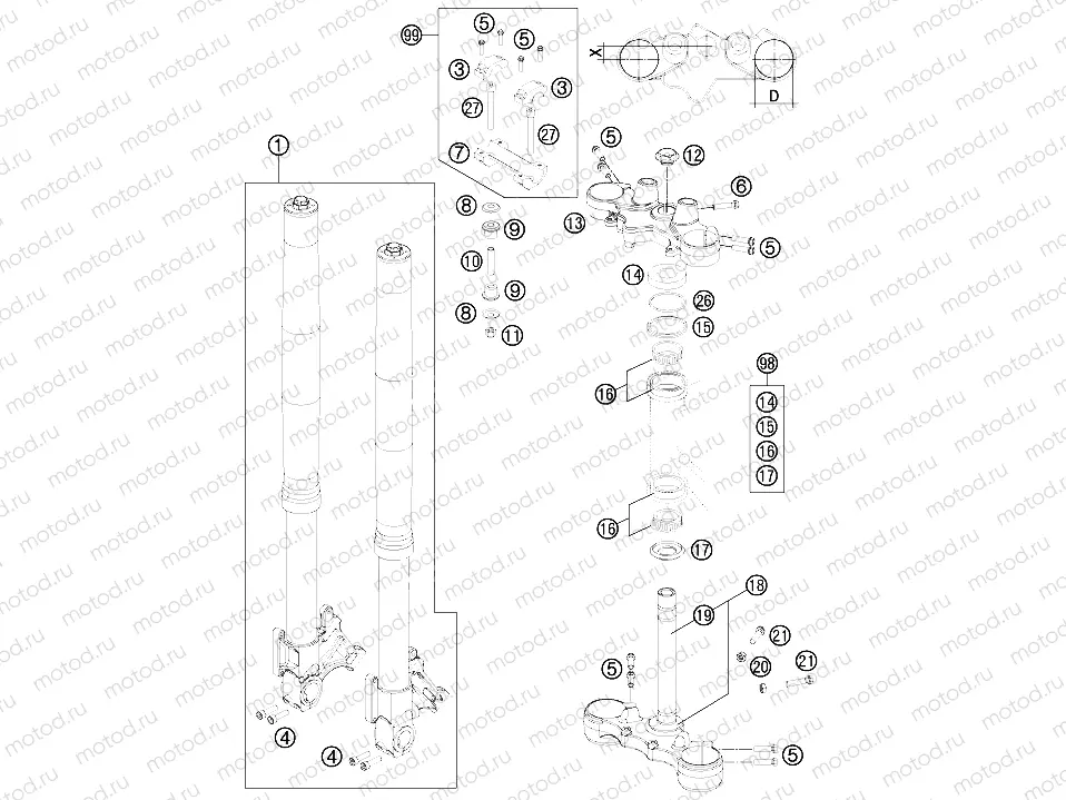 FRONT FORK, TRIPLE CLAMP
