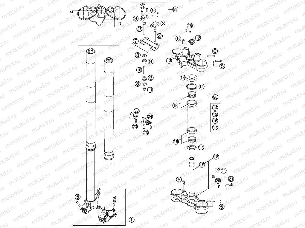 FRONT FORK, TRIPLE CLAMP