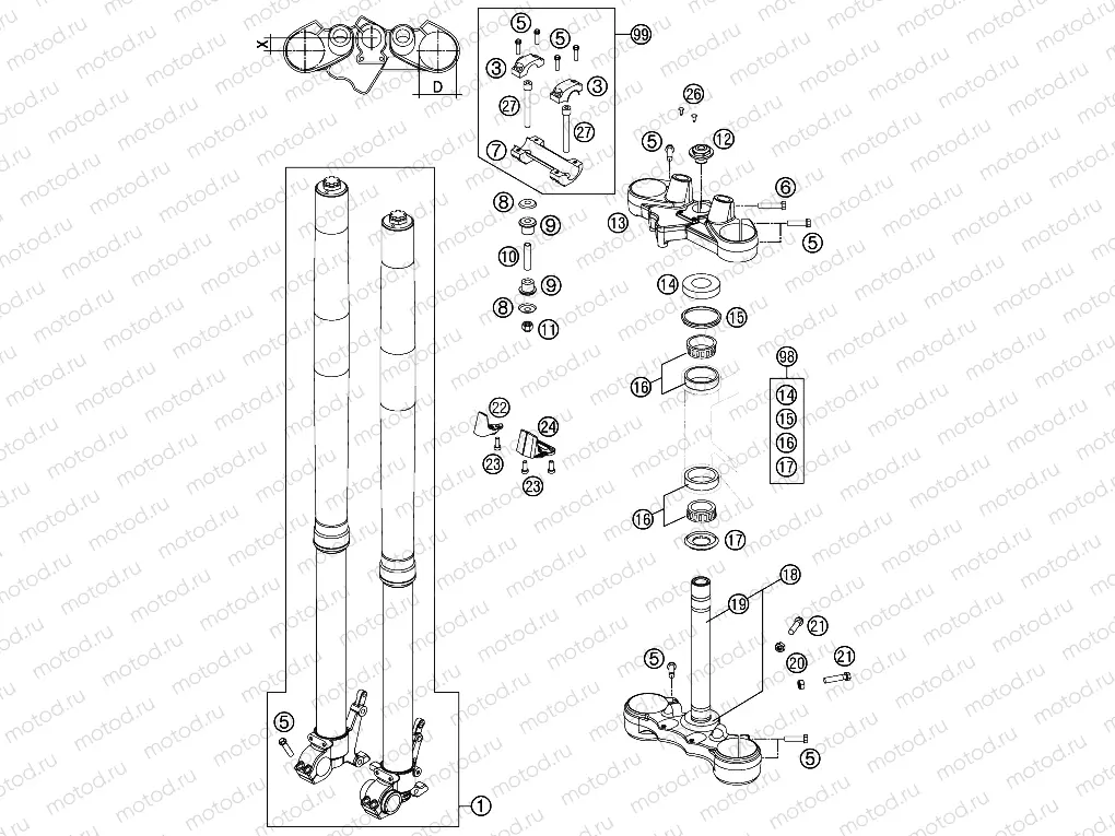 FRONT FORK, TRIPLE CLAMP