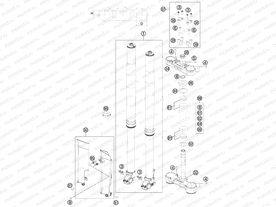 FRONT FORK, TRIPLE CLAMP