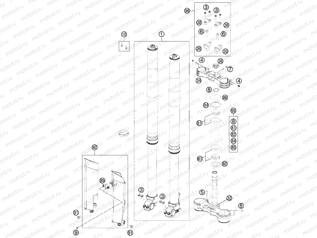 FRONT FORK, TRIPLE CLAMP