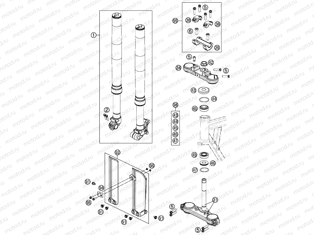 FRONT FORK, TRIPLE CLAMP
