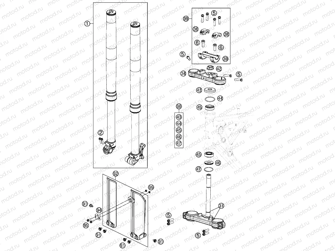 FRONT FORK, TRIPLE CLAMP
