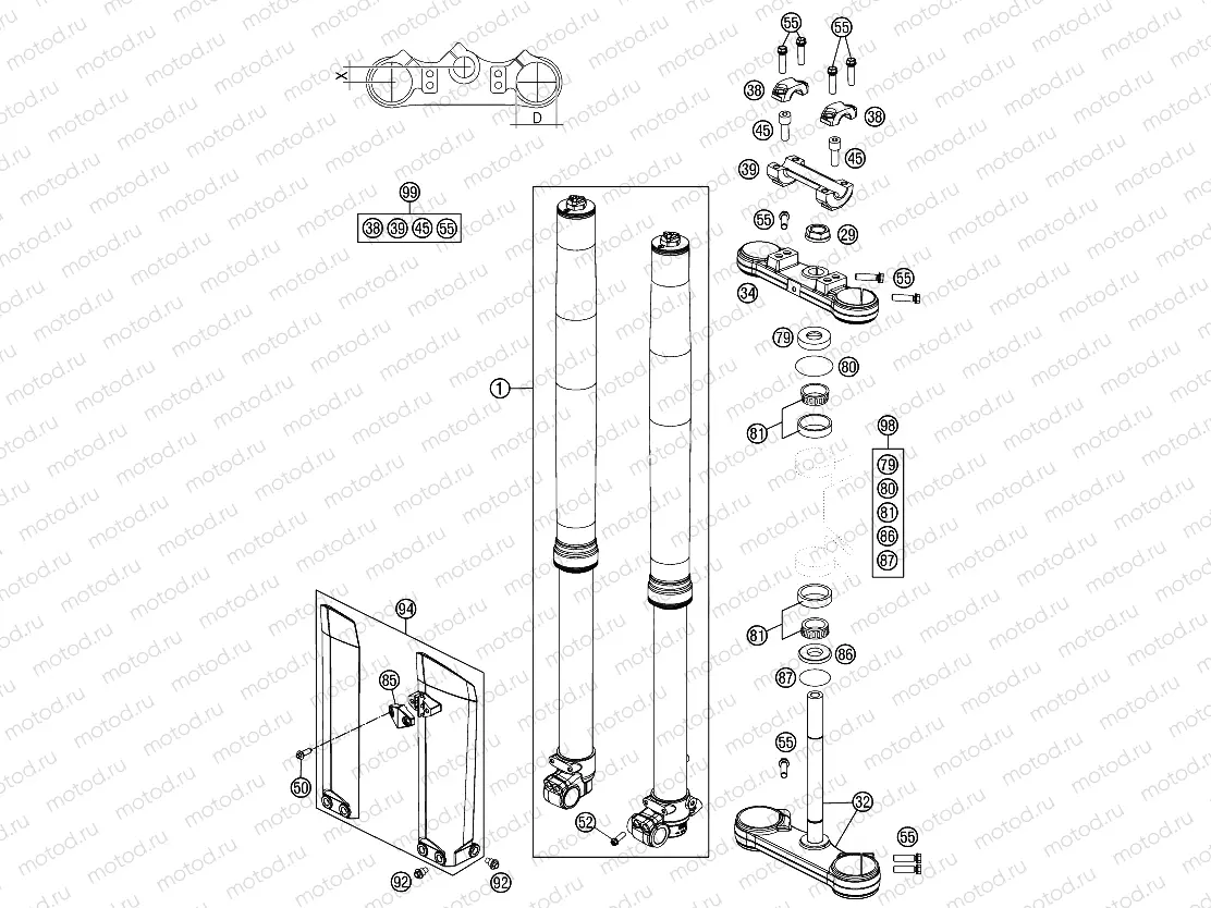 FRONT FORK, TRIPLE CLAMP