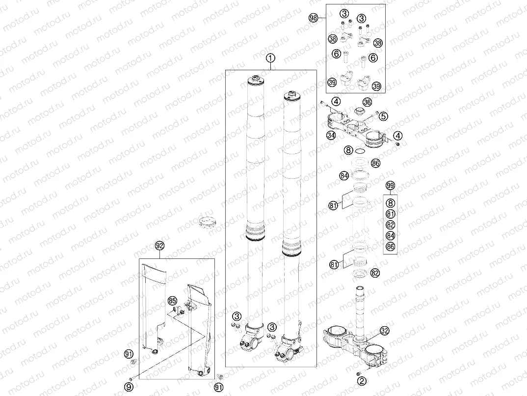 FRONT FORK, TRIPLE CLAMP
