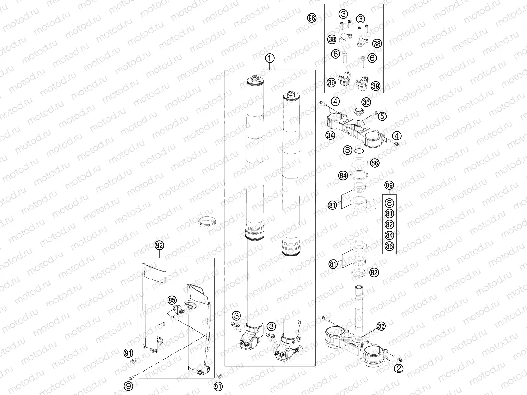 FRONT FORK, TRIPLE CLAMP