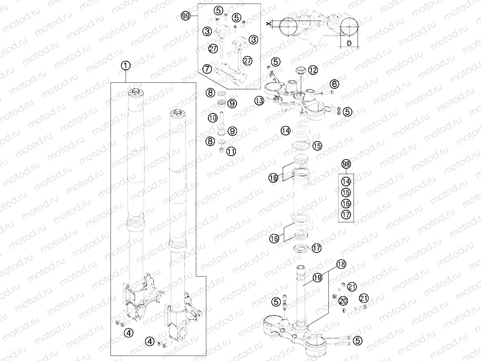 FRONT FORK, TRIPLE CLAMP