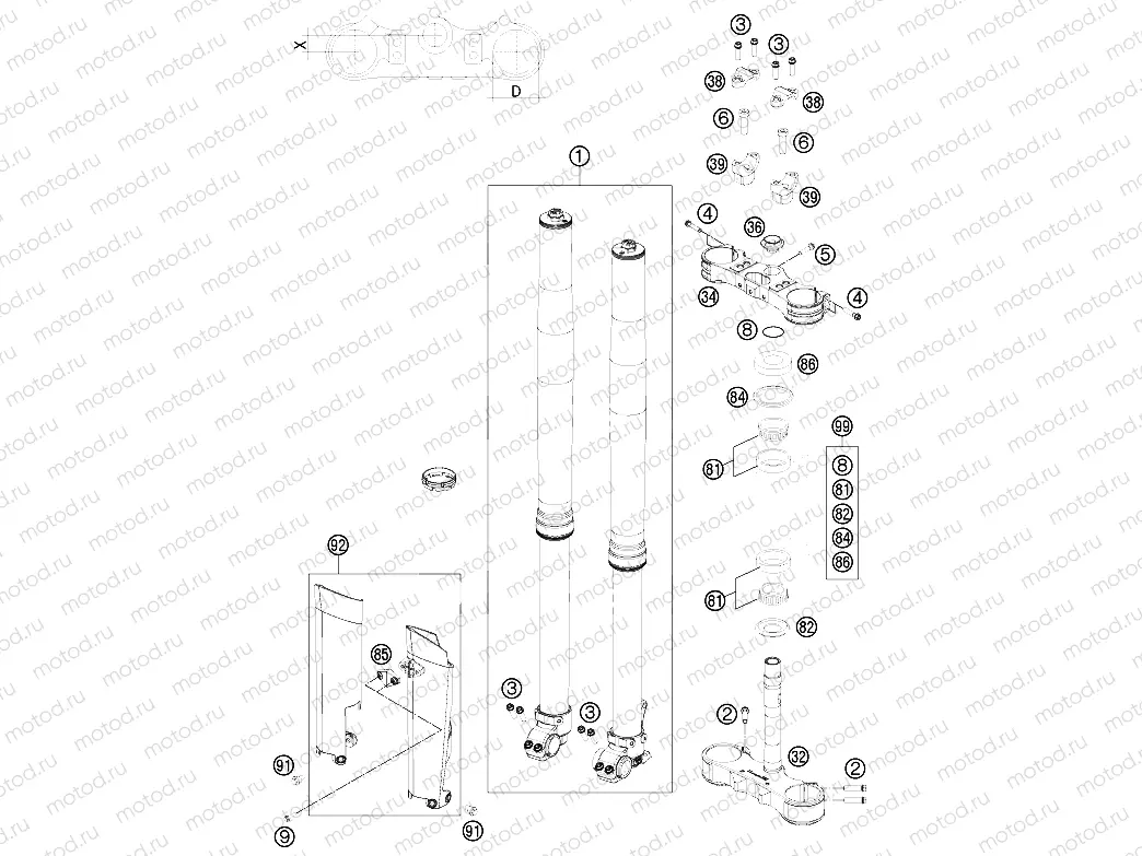 FRONT FORK, TRIPLE CLAMP