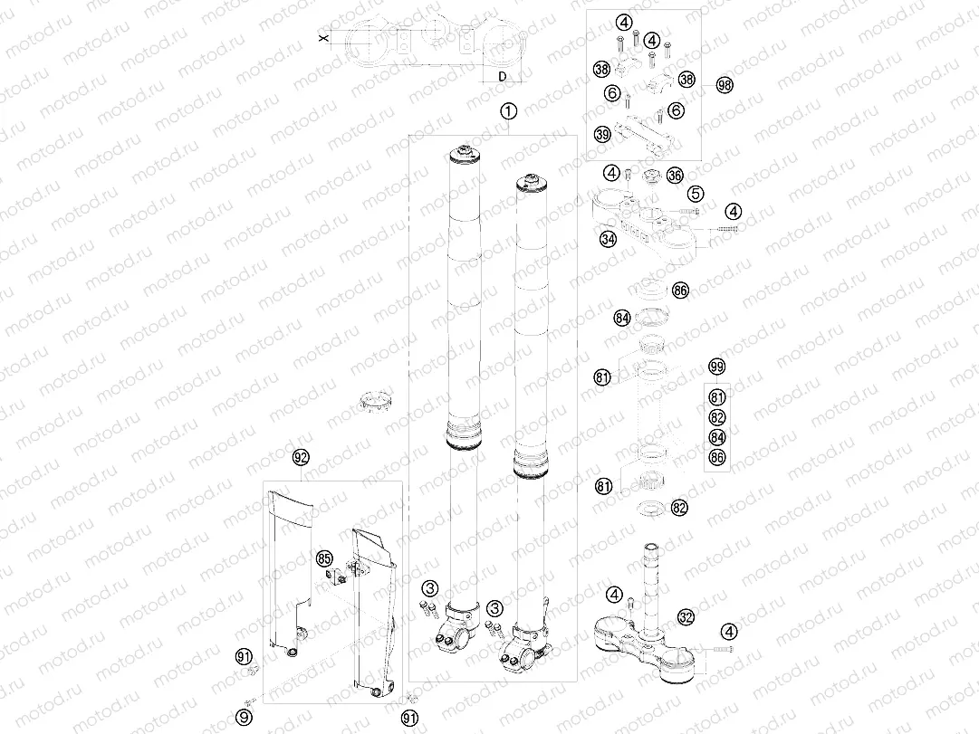 FRONT FORK, TRIPLE CLAMP