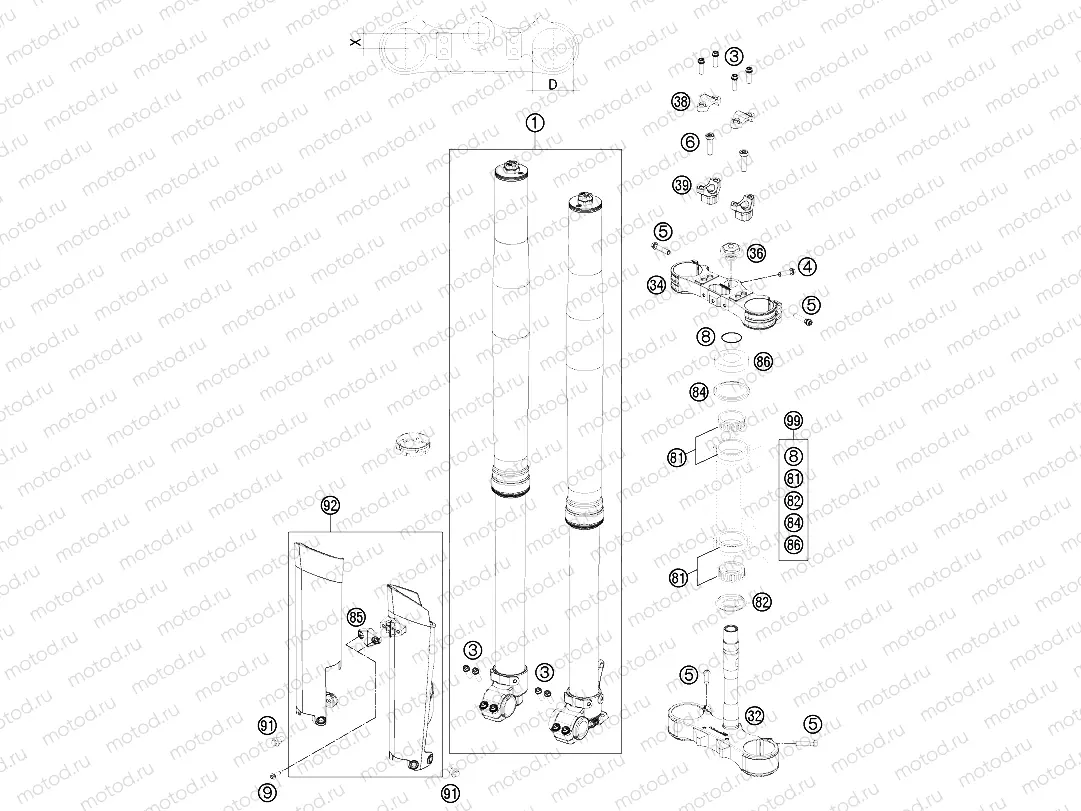 FRONT FORK, TRIPLE CLAMP