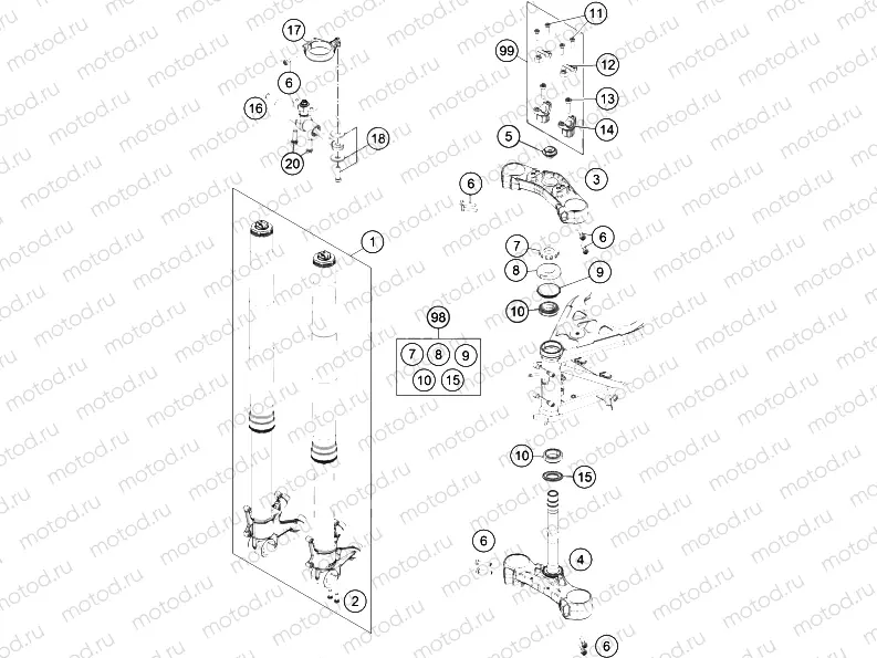 FRONT FORK, TRIPLE CLAMP