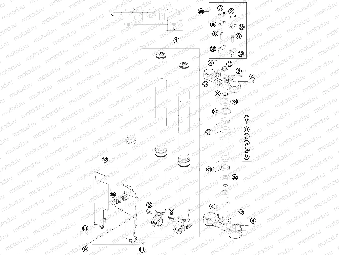 FRONT FORK, TRIPLE CLAMP