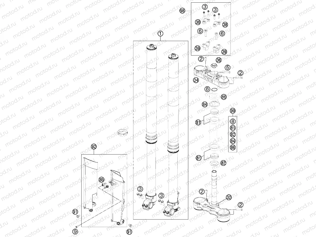 FRONT FORK, TRIPLE CLAMP