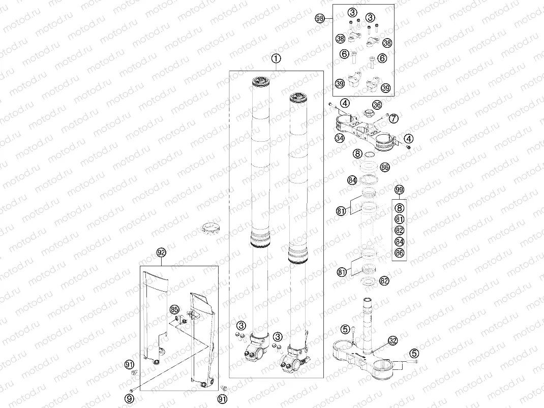 FRONT FORK, TRIPLE CLAMP