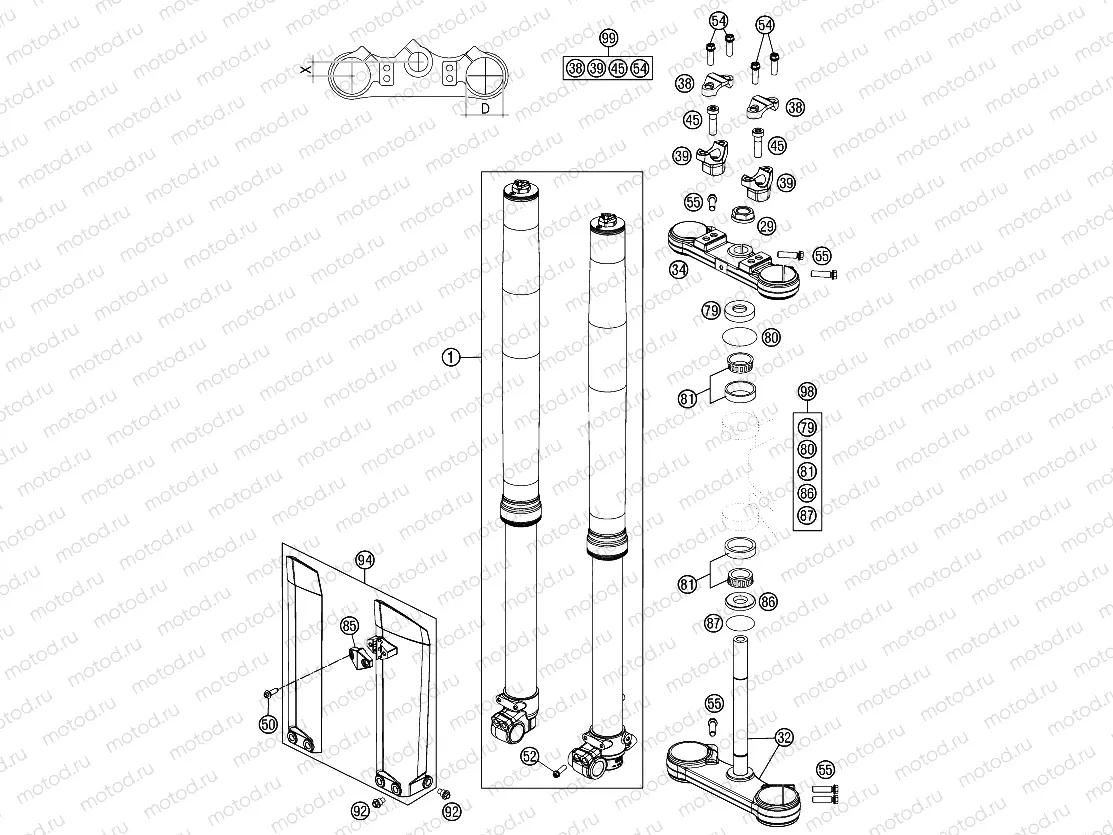 FRONT FORK, TRIPLE CLAMP