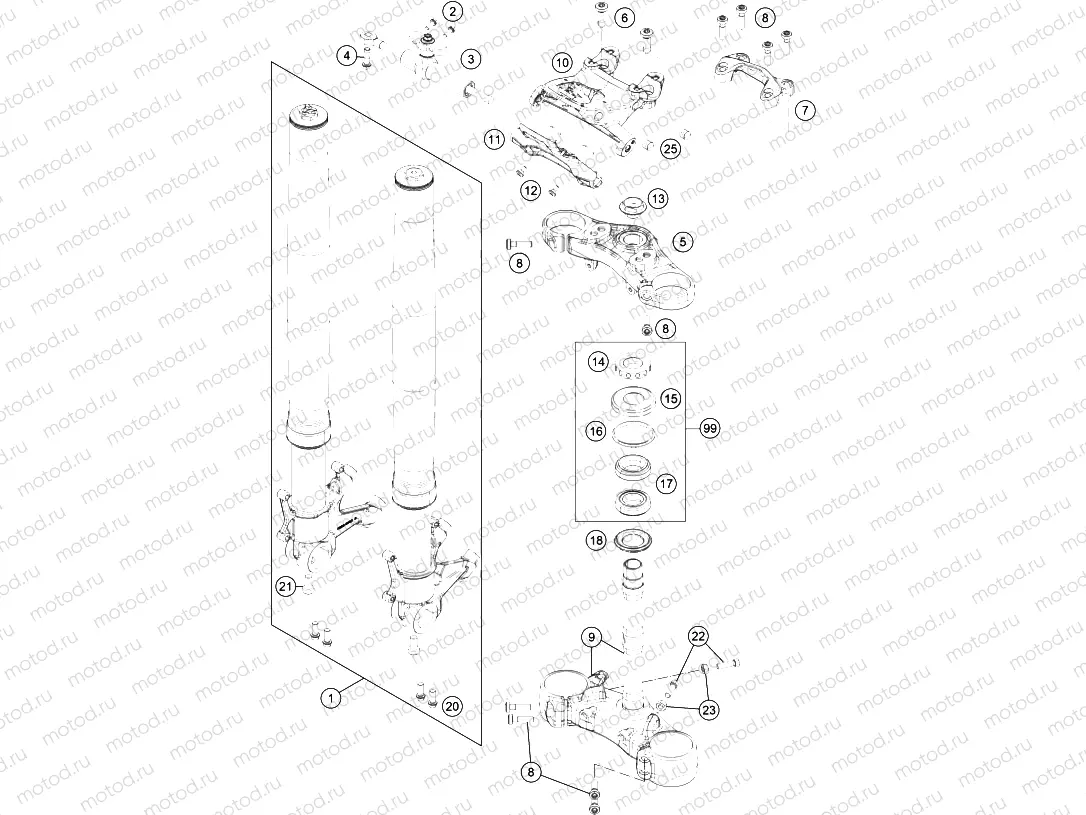 FRONT FORK, TRIPLE CLAMP