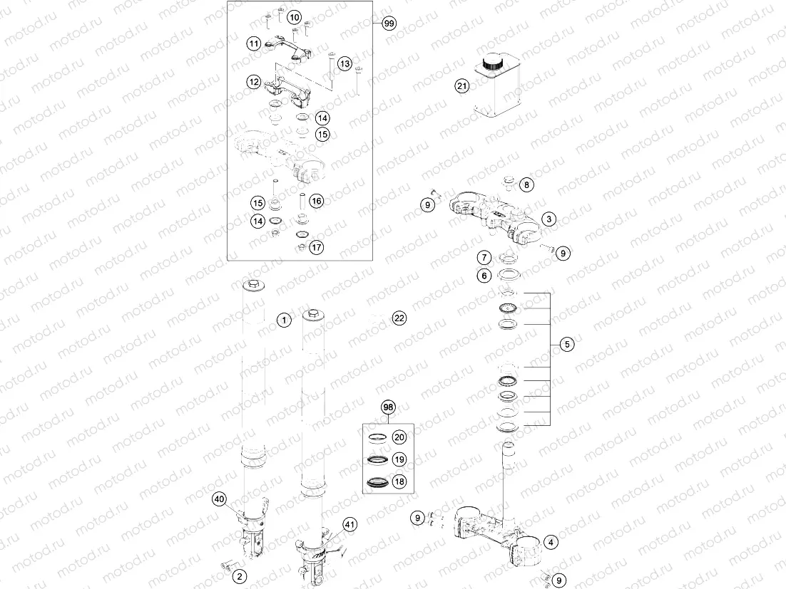 FRONT FORK, TRIPLE CLAMP