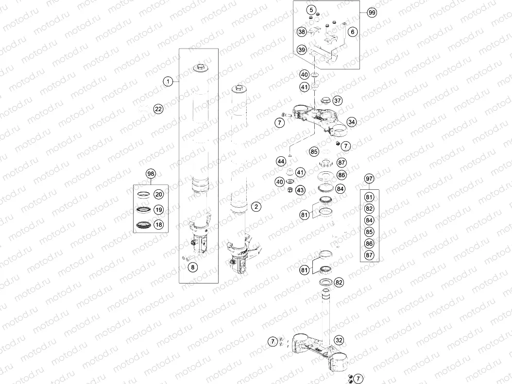 FRONT FORK, TRIPLE CLAMP