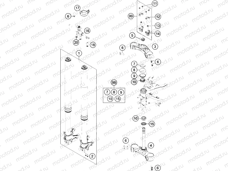 FRONT FORK, TRIPLE CLAMP