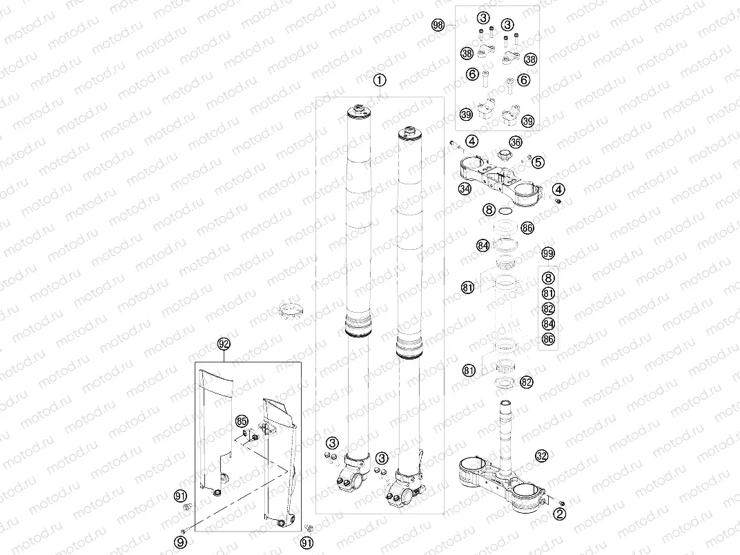 FRONT FORK, TRIPLE CLAMP