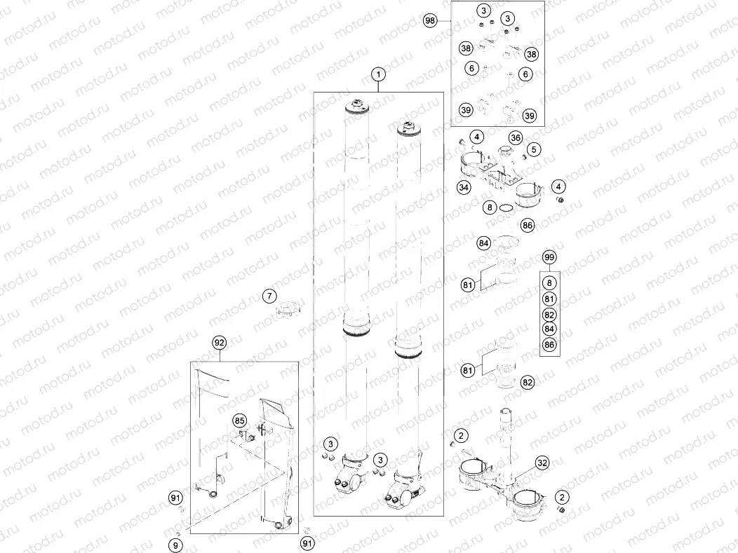 FRONT FORK, TRIPLE CLAMP