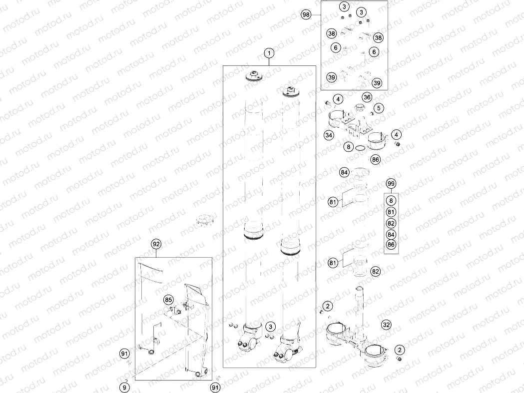 FRONT FORK, TRIPLE CLAMP