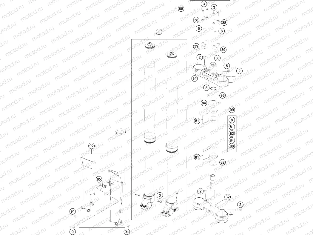 FRONT FORK, TRIPLE CLAMP