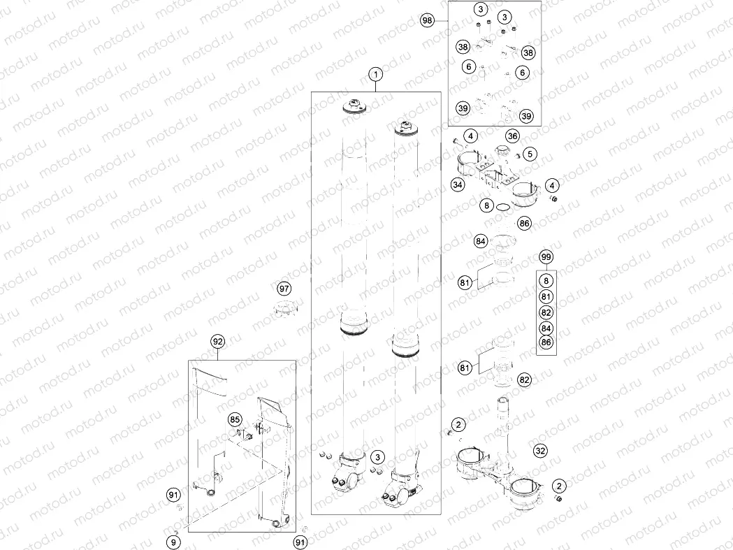 FRONT FORK, TRIPLE CLAMP