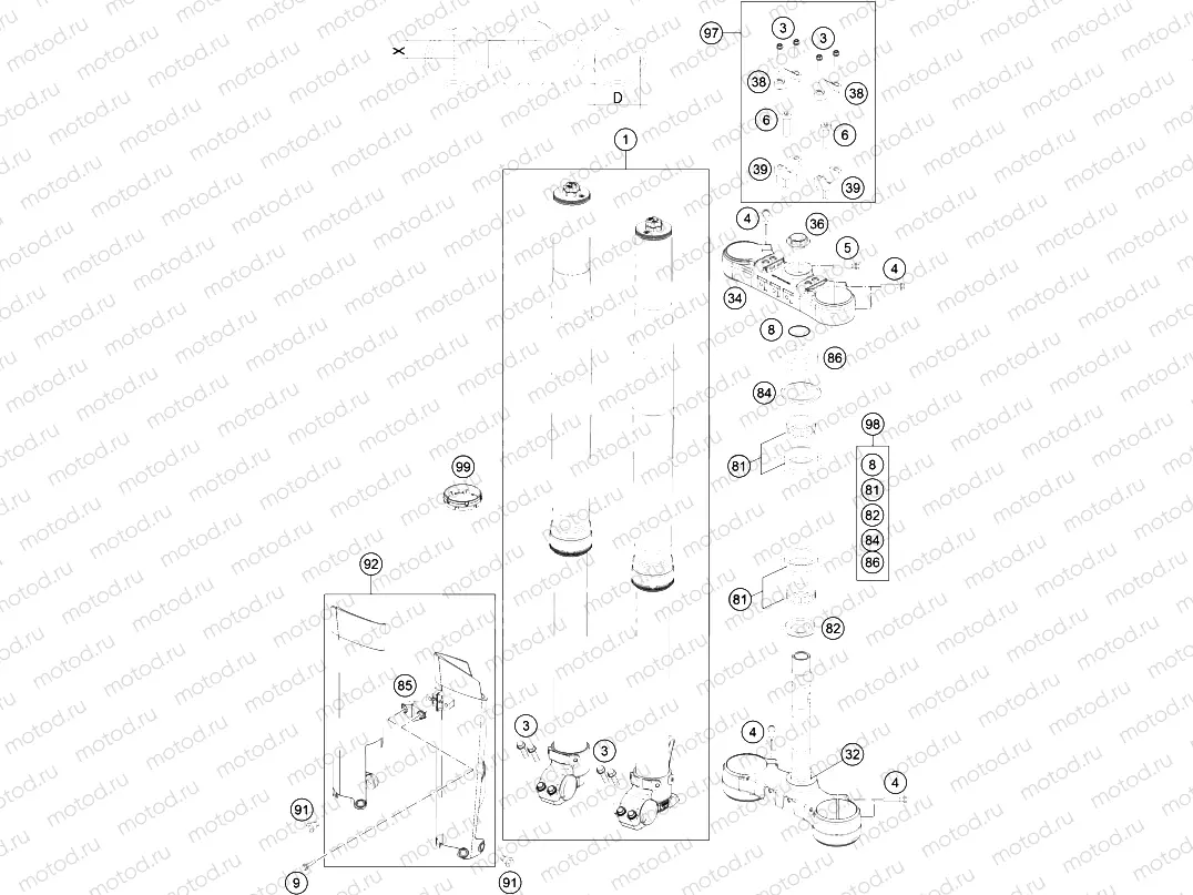 FRONT FORK, TRIPLE CLAMP