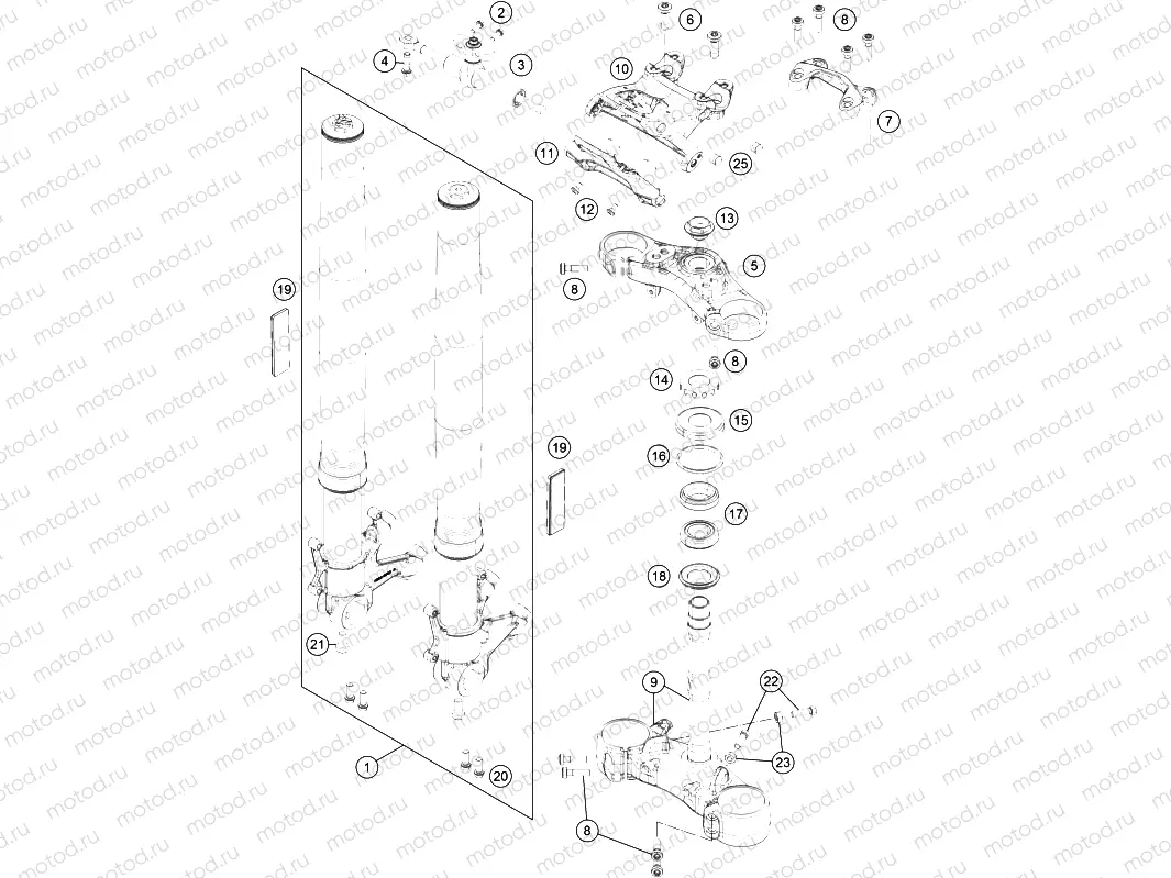 FRONT FORK, TRIPLE CLAMP