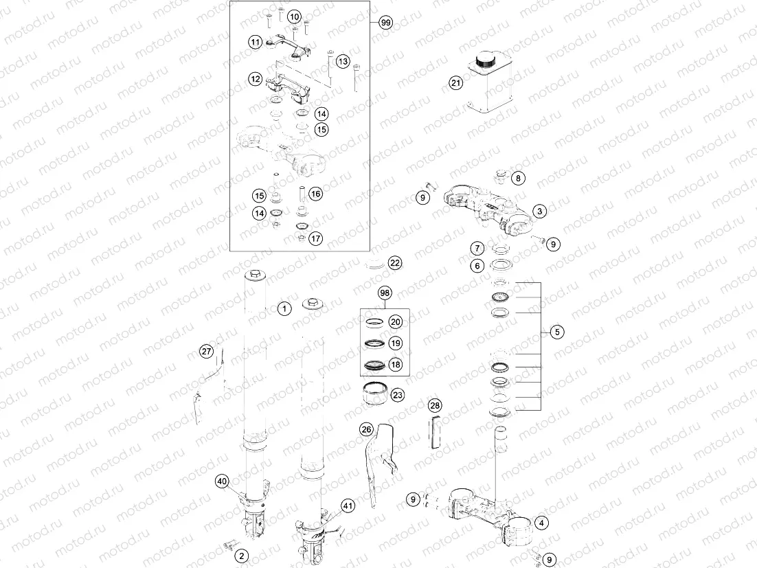 FRONT FORK, TRIPLE CLAMP