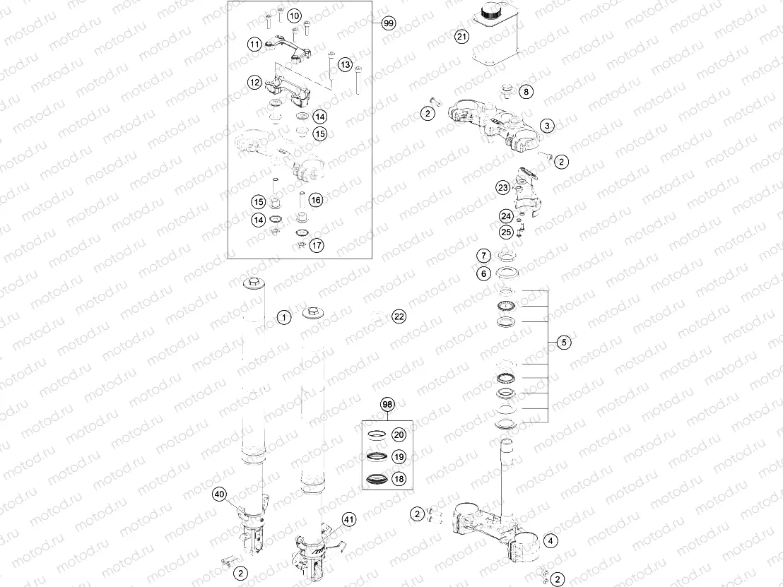 FRONT FORK, TRIPLE CLAMP