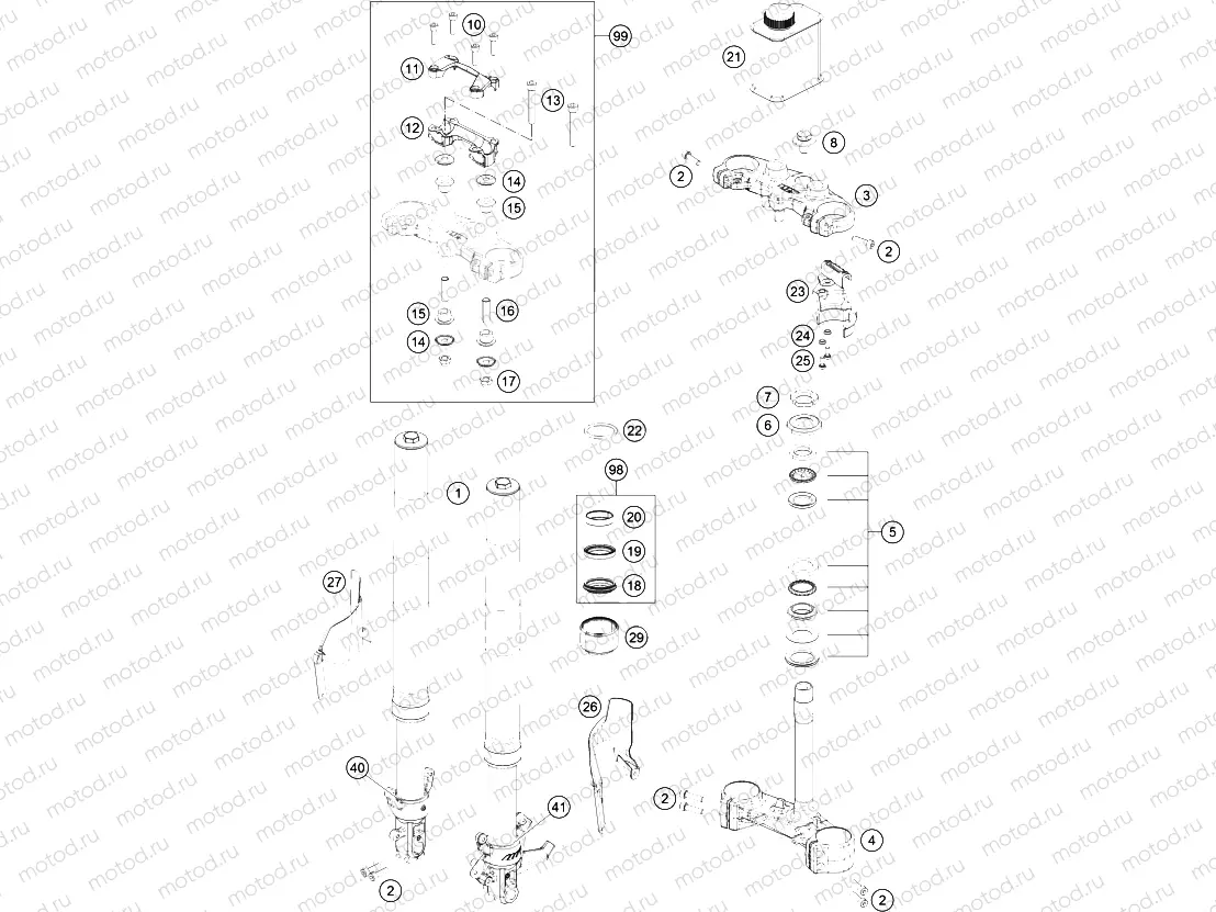 FRONT FORK, TRIPLE CLAMP