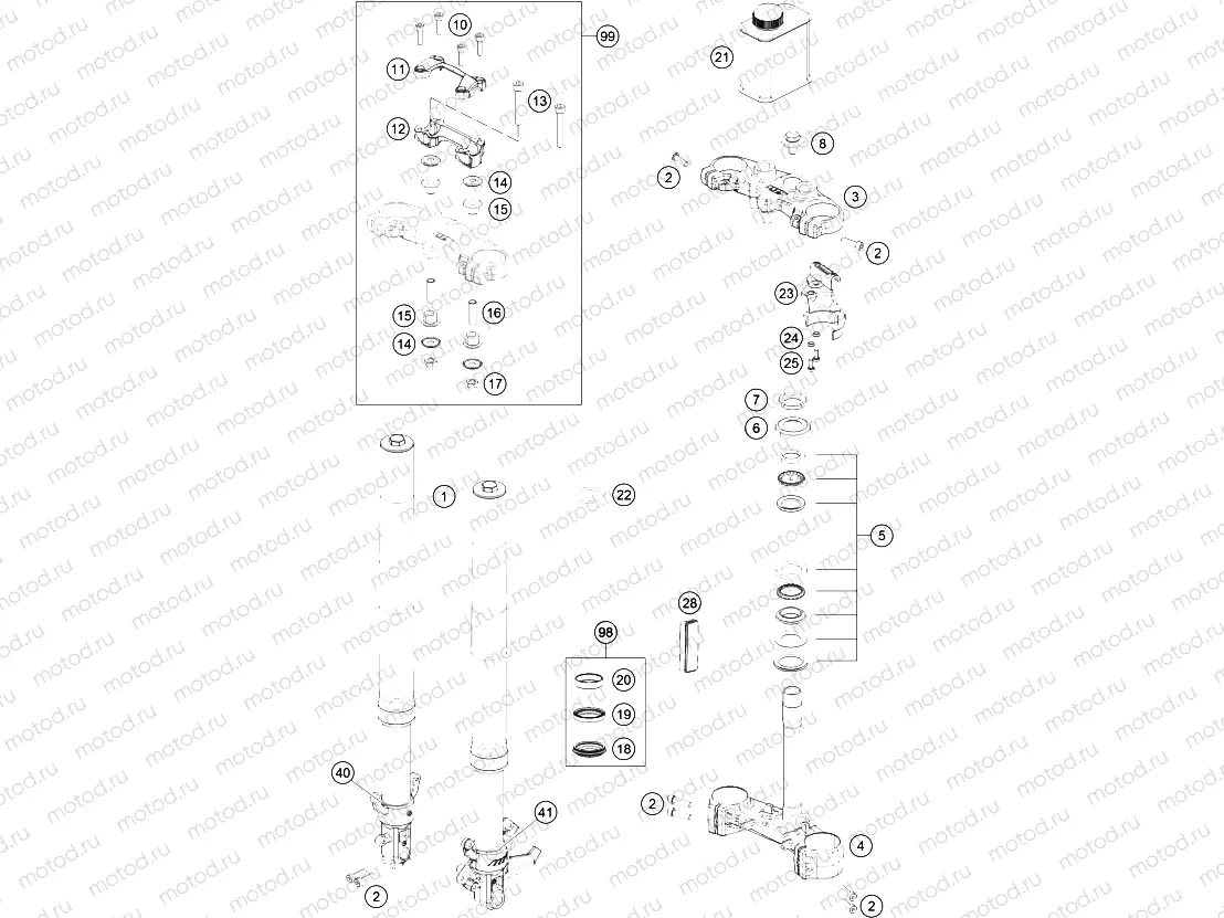 FRONT FORK, TRIPLE CLAMP